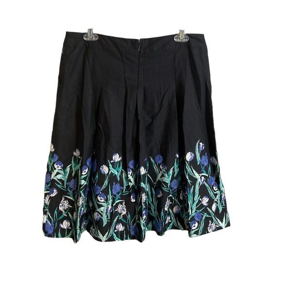 Charter Club Black Green Blue A-Line Pleated Cotton Floral Skirt Size 8 Spring - Picture 7 of 8